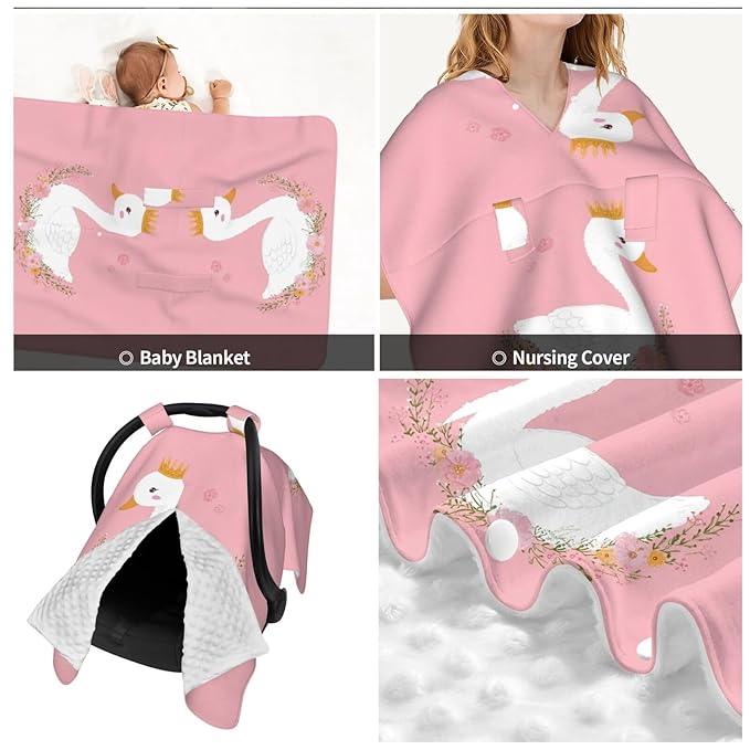 KiuLoam Cute Swan Floral Baby Car Seat Canopy, Nursing Cover Breastfeeding Scarf, Stretchy Soft Breathable Infant Carseat Cover for Babies Boys Girls