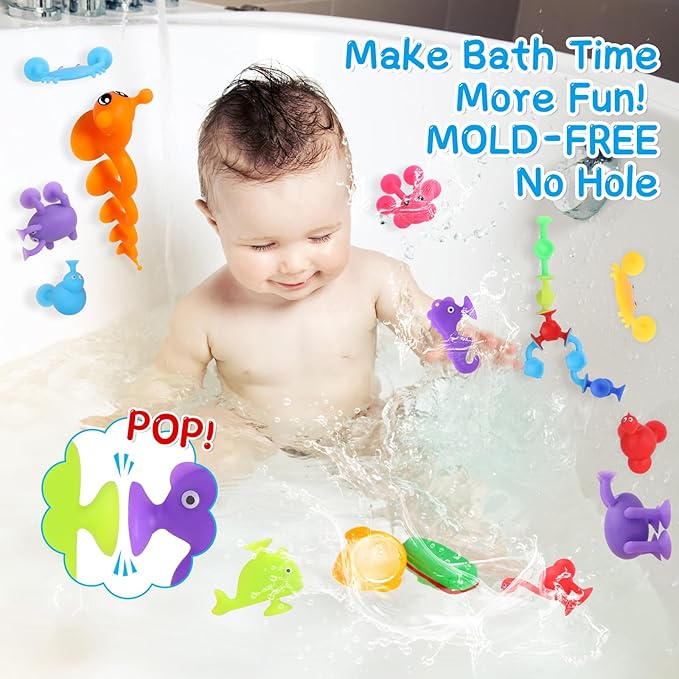 30 PCS Suction Cup Toys, Baby Bath Tub Toy with Eggshell, Silicone Shower Toys for Age 4-8, Suction Cup for 3 4 5 6 7 Year Old Kids Toddlers Boys Girls Gifts Christmas Stuffers