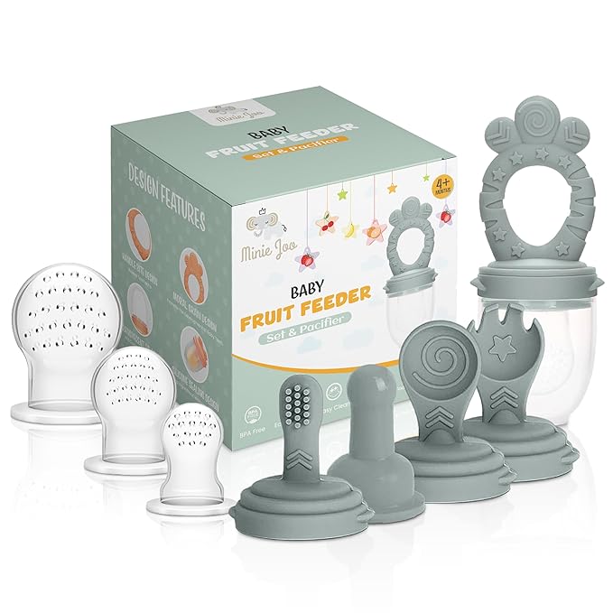 Baby Fruit Feeder Set – BPA-Free Silicone Fresh Food Feeder with 3 Replacement Teats, Teething Feeder for Fruits & Purees, Safe Self-Feeding for Babies 4+ Months