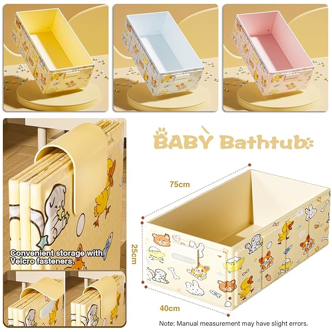 Portable Baby Bath Tub, Collapsible Bathtub, Toddler Bathtub with Drain Plug, for Outdoor Travel (Pink)