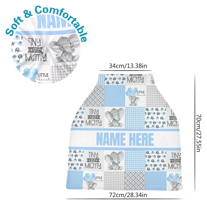 Personalized Cute Elephant Baby Car Seat Cover for Babies with Name, Custom Baby Car Seats Canopy for Boys and Girls, Nursing Breastfeeding Stroller Covers Infant Car Seat Blanket for Newborn