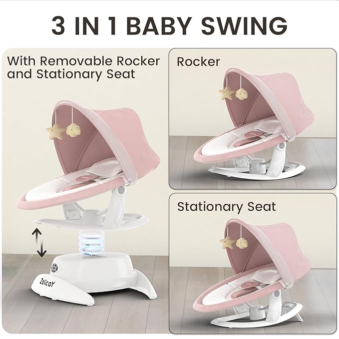 3-in-1 Baby Swing for Infants to Toddler, Infant Swing with 5 Speeds & 3 Swing Modes, 12 Lullabies, Electric Swing for Baby, Up to 25 lbs, Pink