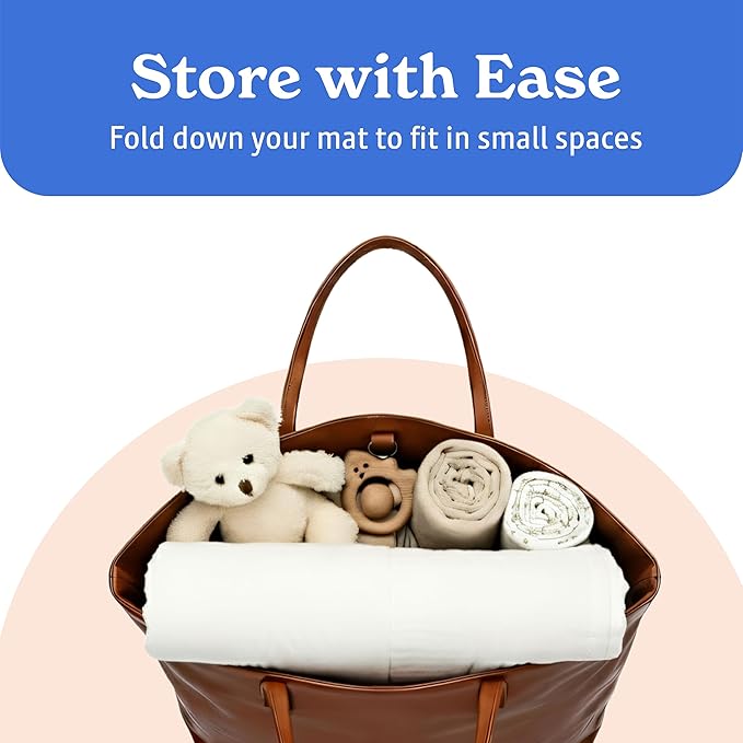 Round Baby Play Mat for Floor, 43" Reversible Tummy Time & Crawling Mat, Soft Cushioned Cotton Baby Playmat, Foldable & Machine Washable Activity Mat for Newborn to Toddler, Neutral Nursery & Playroom