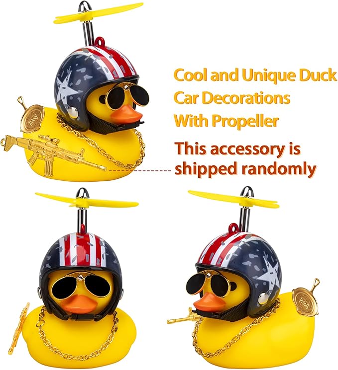 wonuu Rubber Duck Car Ornaments Cool Yellow Duck Car Dashboard Decorations Squeaky Glasses Duck with Propeller Helmet for Car ccessories Dashboard (Z-Pan-Stars&Stripes)