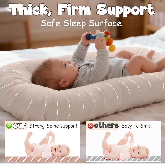Extra Large Baby Lounger for Newborn & Infant, Pure Cotton Infant Lounger with Thick Support Filling & Removable Envelope Cover, Portable Baby Nest for Supervised Play