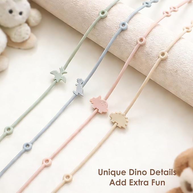 Andy Bear Toy Straps for Baby Toy Safety Straps Silicone High Chair Toy Straps Toddler Bottle Straps for Strollers, High Chair, Cribs, Car Seat, Stroller Accessories, Dinosaur Toys Straps 4PK Sage