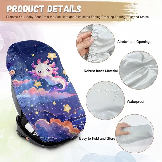 XYZCANDO Axolotl Print Baby Car Seat Cover Cartoon Summer Carseat Cover Protect from Sun/Hot Days UV Rays Protective Baby Car Seating Sun Shade Cover for Travel Car Accessories 2025