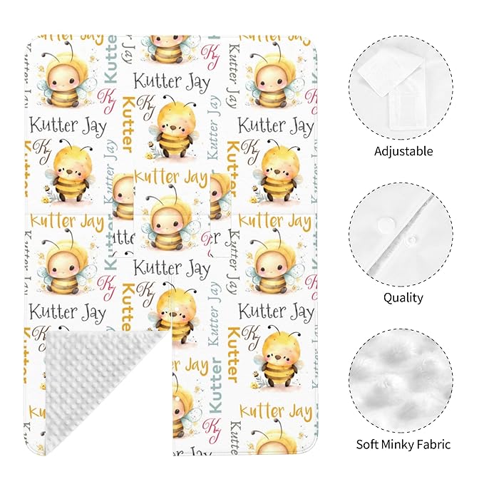 Personalized Winter Carseat Cover for Baby Custom Name Car Seat Canopy for Newborn Baby Boys Girls 2 in 1 Mom Nursing Breastfeeding Covers Bee Minky Baby Carrier Stroller Covers