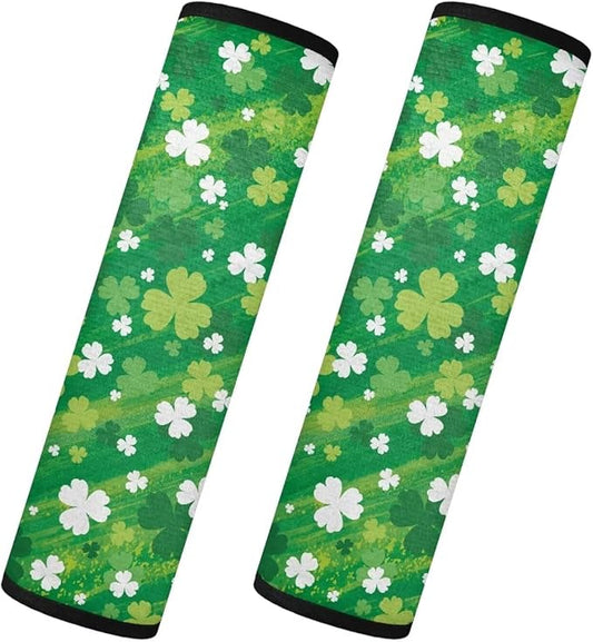 Saint Patrick's Day Safety Seat-Belt Pads 2 Set Clovers Neck Pad Protector Non Slip Shoulder Strap Pad Easy to Install Seatbelt Cushion for Car Truck SUV Airplane Backpack Straps
