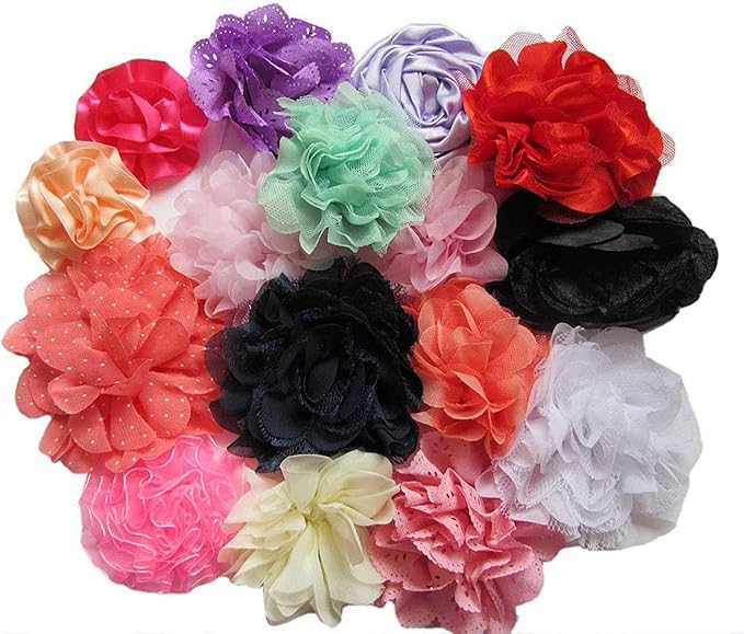 YYCRAFT 30pcs Chiffon Hair Flower Solids and Prints Included for Girls Headband Baby Flowers Bows,Crafts,Party Decoration(3"-4",Mix Color)