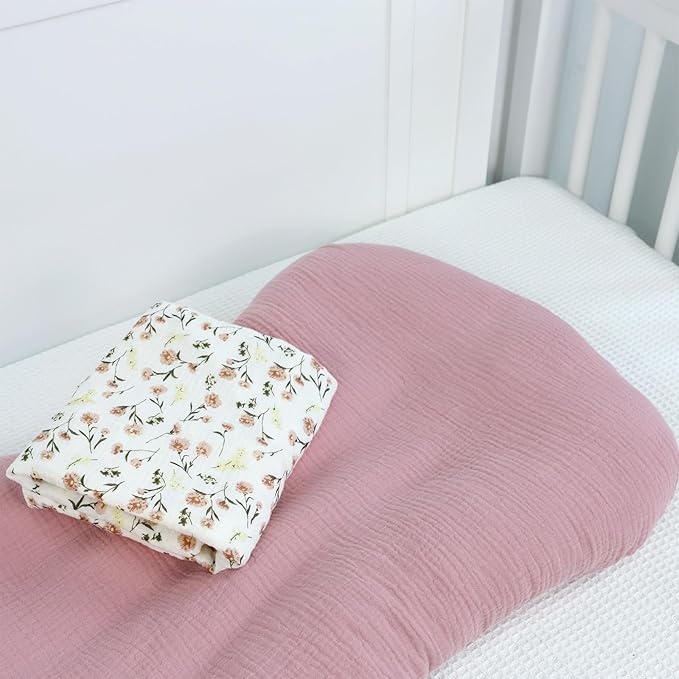 Hooyax Muslin Baby Lounger Cover 2 Pack, Organic Removable Lounger Slipcover for Newborn, Baby Padded Lounger Infant Floor Seat Covers for Boys Girls (Flesh Pink & Floral)