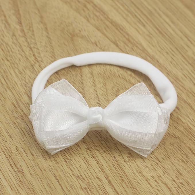 Baby Girl White Lace Tieback Flower Halo Crown and Small Bow Headbands Newborn Gift Sets