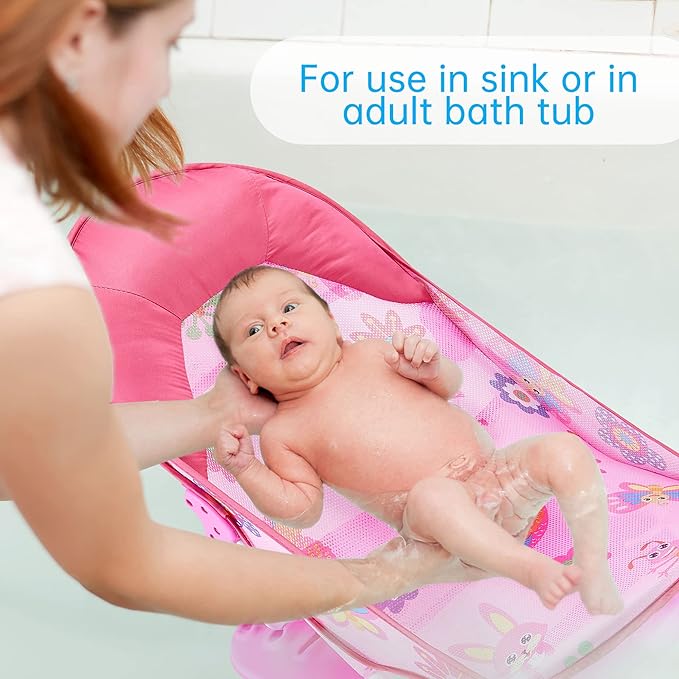 Foldable Baby Bather - Baby Bath Support with 3 Adjustable Positions for Newborns 0-12 Months (Pink-02)