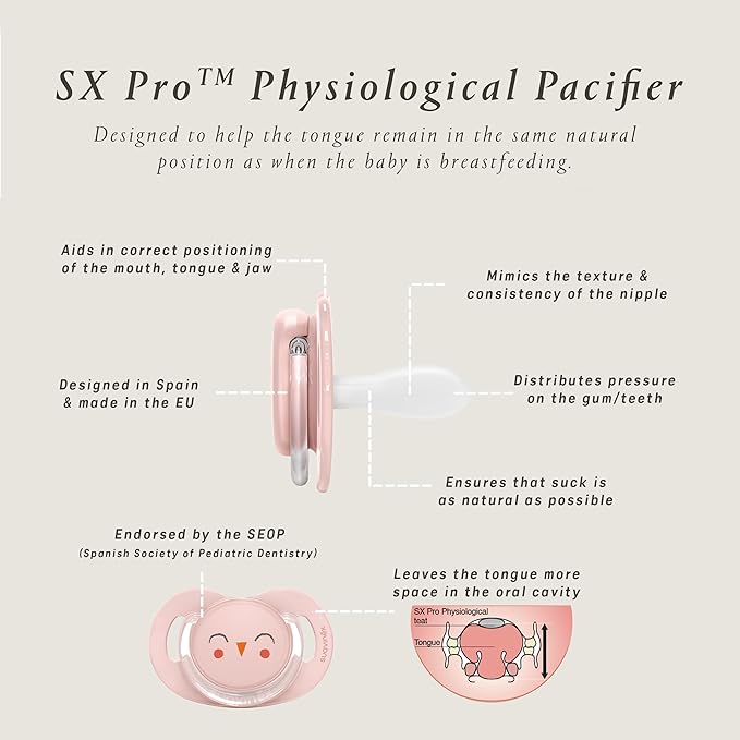 Suavinex Bonhomia SX PRO Physiological Pacifier, Supports Breastfeeding Babies, Pacifiers for 6-18 Months, Baby Pacifier, Baby Accessories, (Beige)