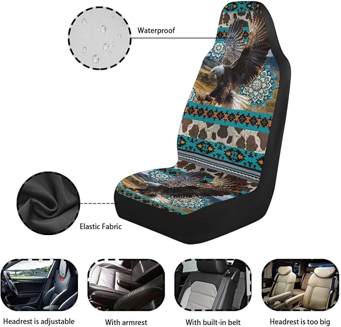 Aztec Eagle Car Seat Covers, Car Front Seat Cushion Auto Seat Cover Protector Automotive Interior Protection Fit Most Vehicle Cars Sedan Truck SUV Van, 2 Pack