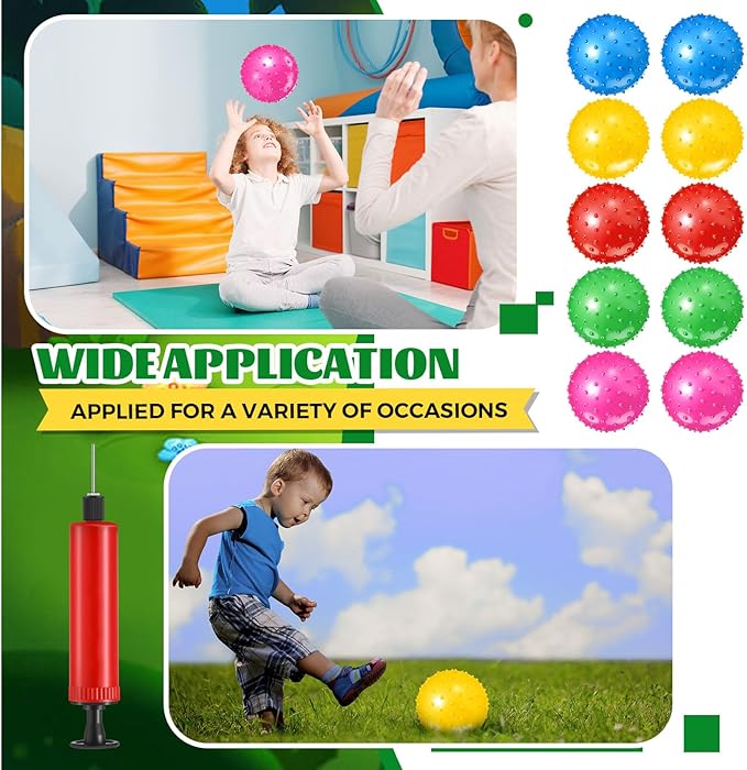 Lenwen 200 Pcs Kids Knobby Balls 6.3 Inch Soft Bouncy Balls Bulk for Toddlers Inflatable Sensory Toys with Air Pump Spiky Massage Stress Toys for Kindergarten Playground Backyard Pool, 5 Color
