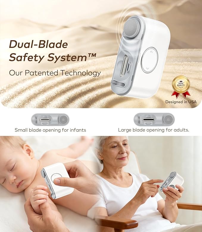 Electric Nail Clipper for Toe & Finger Nails 【Dual-Blade Precision】Automatic Nail Trimmer, Ultra-Quiet & Safe Electric Nail File with LED Light, 2-in-1 Trimmer & Grind for Seniors and Baby, White