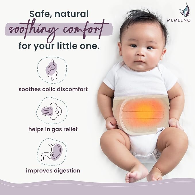 MEMEENO Baby Belly Band for Gas and Colic Baby Relief - Belly Band for Baby Heating Pad for Colic, Baby Gas Relief, Gas Relief for Infants, Baby Heated Tummy Wrap, Naturelle