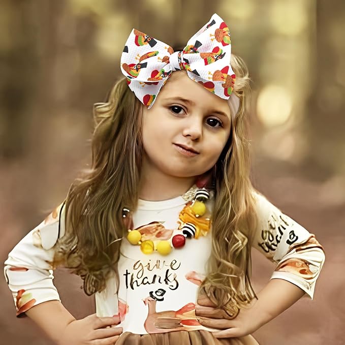 Thanksgiving Fall Baby Girl Bows Turkey Headbands for Baby Girls Waffle Knotted Bows Handmade Infant Headbands 2PCS Autumn Holiday Gifts