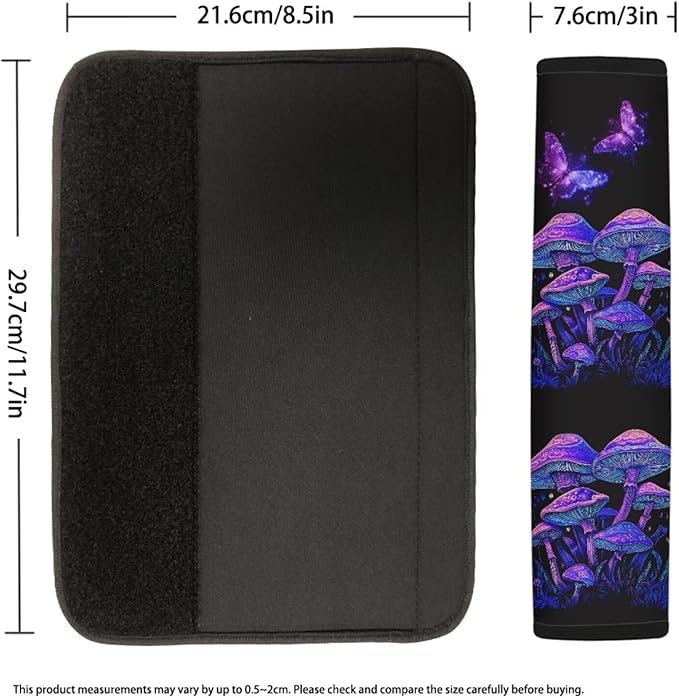 UNICEU Butterfly Hippie Mushroom Car Seat Belt Pads for Women 2 Piece Mushroom Car Accessory for Sedan SUV Truck Soft Comfort Seat Belt Shoulder Strap Covers