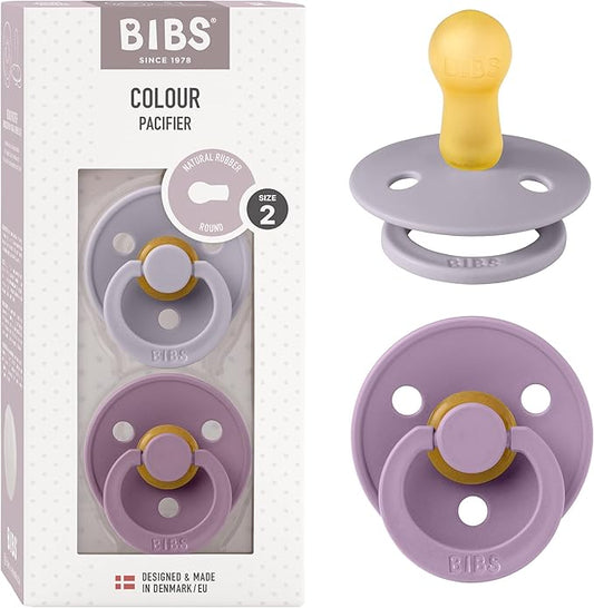 Bibs Pacifiers Color Collection, Set of 2 BPA-Free Latex Pacifiers Made in Europe, Round Nipple Baby Pacifier.