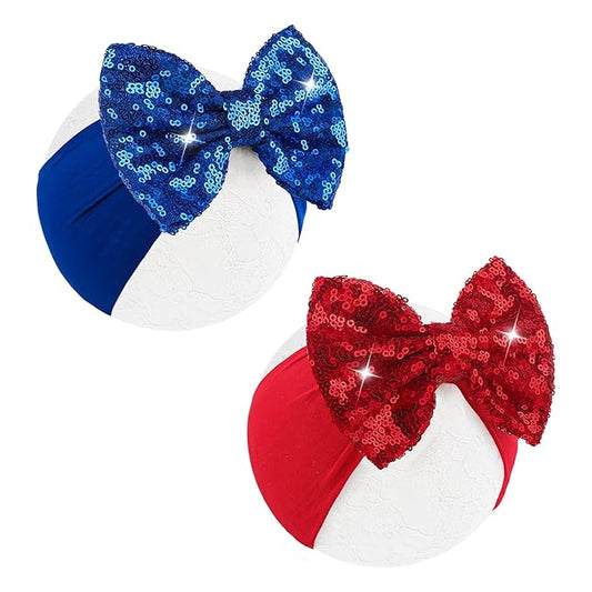 Baby Girl Hair Bows 4th of July Red Blue Headband Sequins Large Bows Patriotic Police Glitter Headband Bows Infant Hair Accessories Kids