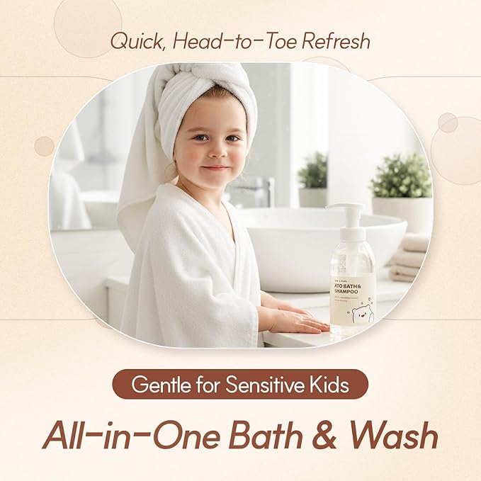 TAGA ATO Baby Bath & Shampoo 300 ml – Mild Tear-Free Cleanser for Newborn & Sensitive Baby Skin - Ceramide & Vitamin Rich Foam-Free Formula for Sensitive Dry Skin -Vegan Hypoallergenic