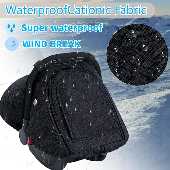 Baby Car Seat Cover Winter, Warm Cozy Carseat Cover for Babies with Mesh Window Breathable, Full Protection Infant Car Seat Covers for Boys Girls, Windproof Newborn Car Seat Canopy, Black
