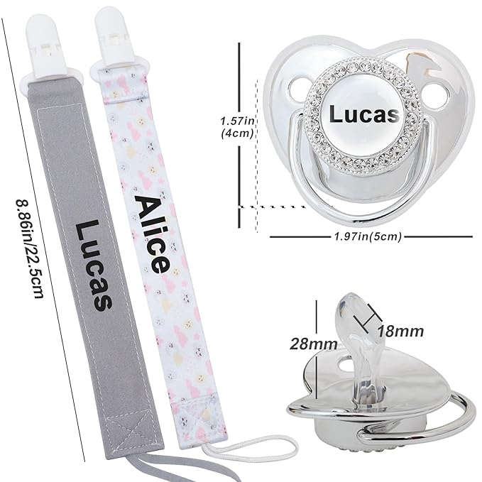 4Pcs, Personalized Pacifier with Name, Custom Pacifier Clip, Baby Gift for Newborn Boys and Girls, Baby Accessory Baby Stuff with Name (0-6 Months) (Blue)