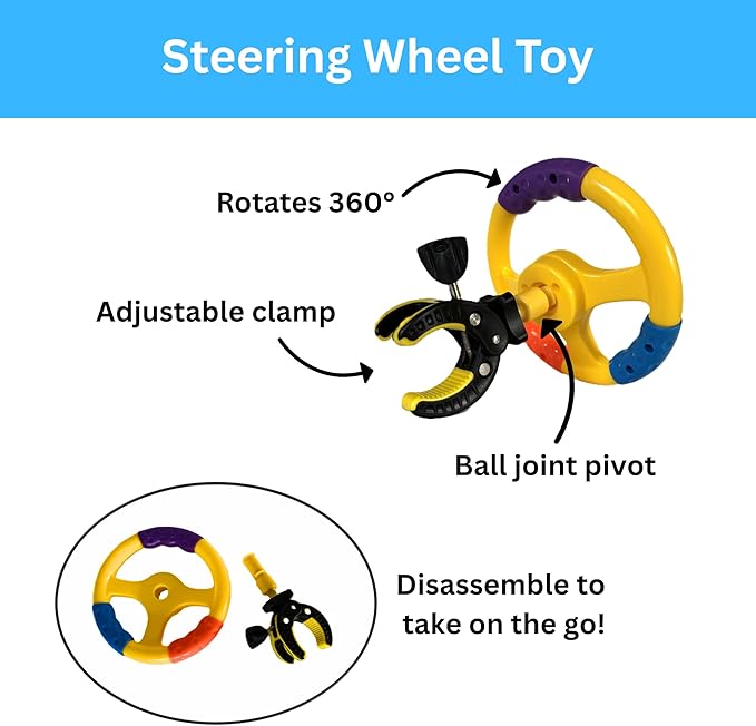 Kids Steering Wheel, Shopping Cart and Stroller Attachment, Entertainment Accessory for Children
