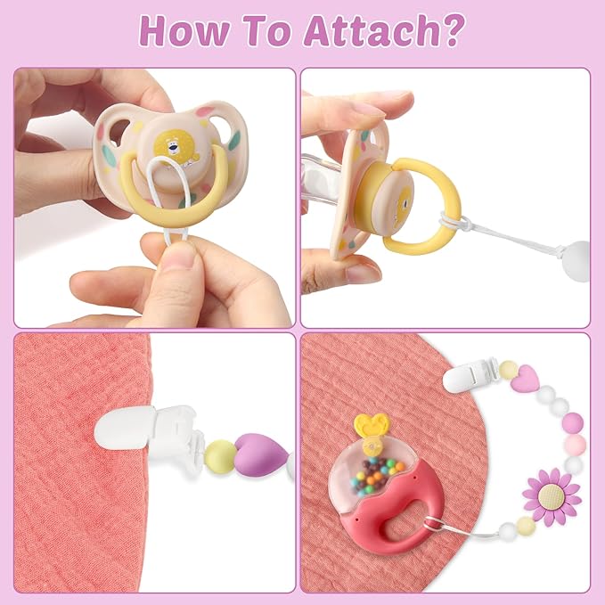 Silicone Pacifier Clip, 4 Pack Pacifier Holder for Boys and Girls, Adorable Sunflower Pacifier Strap Fits for Most Pacifier, Baby Teethers, Baby Shower and Baby Gift
