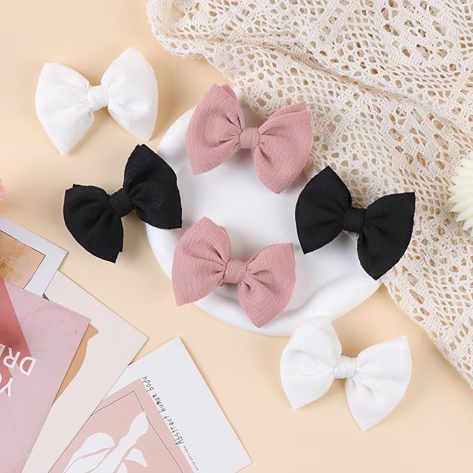 Baby Girls Hair 3'' Bows Clips Set Handmade Bow Hair Clips Hair Accessories Alligator Clip for Babies Infant Toddlers Little Kids 6 PCS Black White Pink