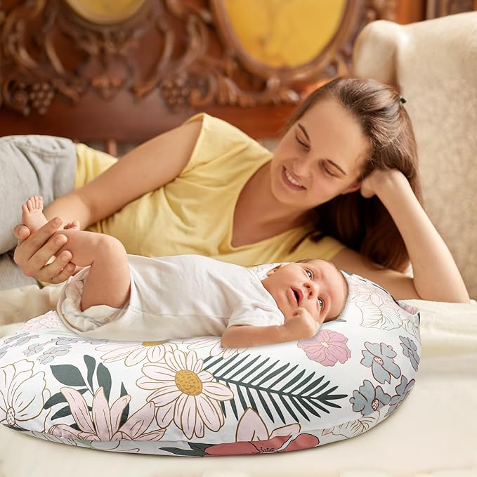 Baby Lounger Cover for Boys Girls, Newborn Lounger Pillow Cover for Infant Lounger Pillow, Ultra Soft Fitted 1 Pack Baby Lounger Slipcover, Daisy Floral (Cover Only)