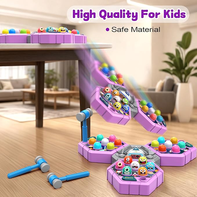 ANNKIE Whack Game Mole for Kids,Toys for 3 4 5 6 7+ Year Old Girls Boys,Pounding Game for Toddlers,Interactive Educational Toys with 3 Modes & 2 Hammers,Gifts for 3-12 Year Old Boys Girls Toddlers