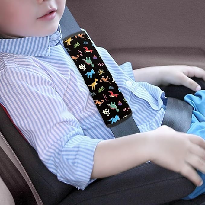 Biyejit Cartoon Dinosaurs Baby Car Seat Belt Covers for Boys and Girls, Carseat Shoulder Padding, Soft Car Seat Neck Cover, Car Seat Straps Shoulder Pads, Seat Strap Cover for Baby Kids