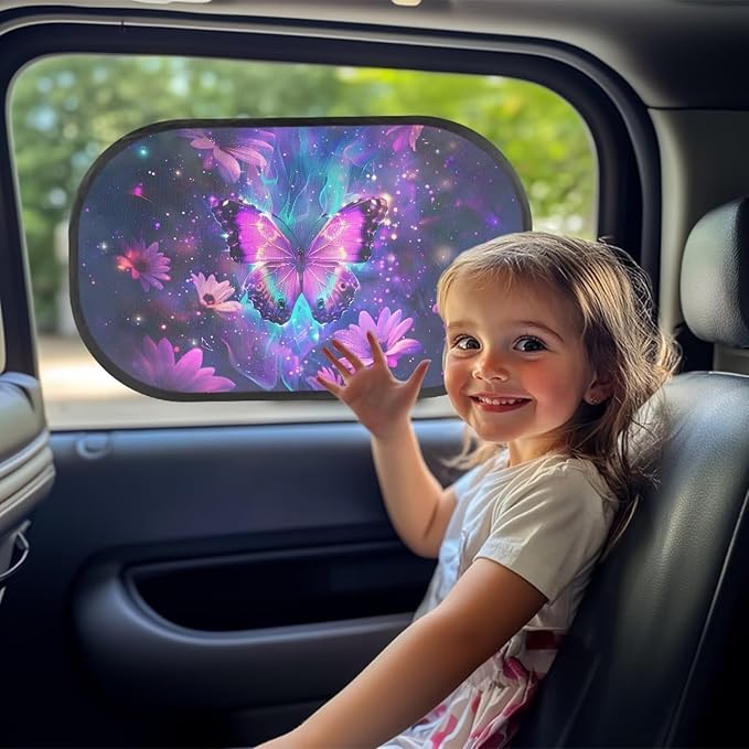 Bulopur Purple Butterfly 2 Pack Car Window Shades for Side Window UV Protection Breathable Sun Protection and Sun Shade Blocker Car Shades Back Windows Baby Cute Design