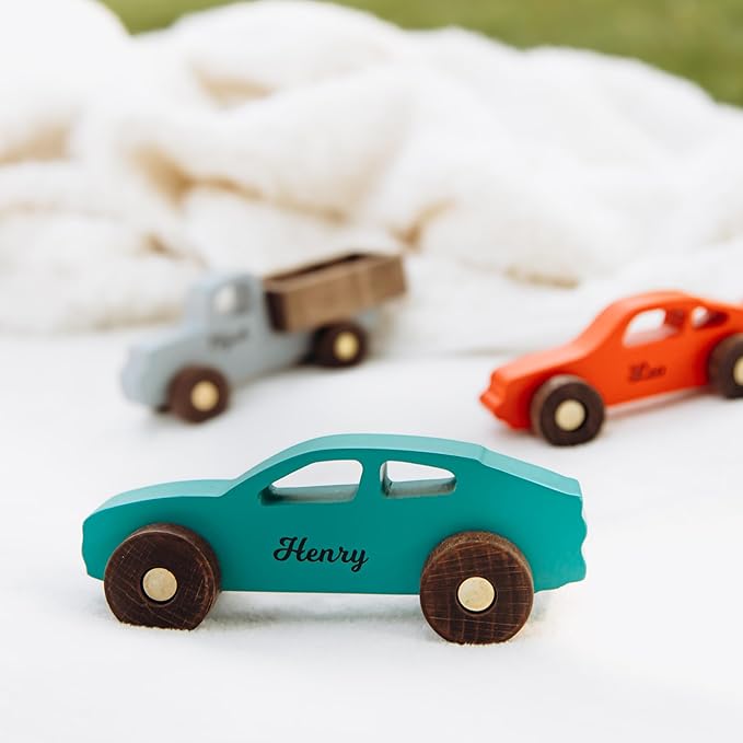 Personalized Baby Wooden Colored Toy Car, Educational Montessori Toy Car, Wooden Sensory Toy, Name Car, Birthday Gift for Boys and Girls, First 2nd 3rd Birthday