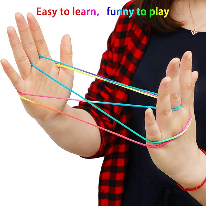 meekoo 6 Pieces Cats Cradle String Hand Game Finger String Toy Supplies, 165 cm Length, Rainbow Color