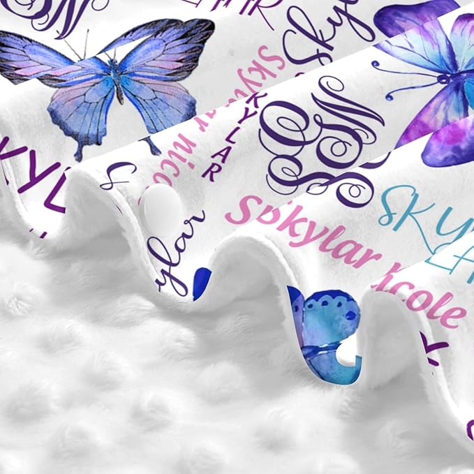 Personalized Baby Car Seat Canopy for Babies with Name, Custom Butterfly Purple Stroller Car Seat Covers for Girls, Minky Nursing Carseat Cover for Breastfeeding, Car Seat Canopies for Infant Newborn