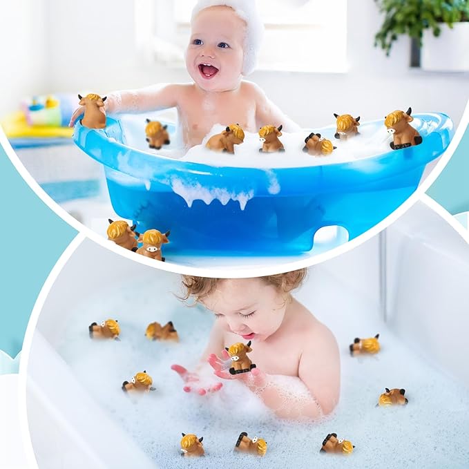 50 Pcs Highland Cow Rubber Duck Squeak and Floating Highland Cow Bath Toys for Spring Summer Shower Birthday Party