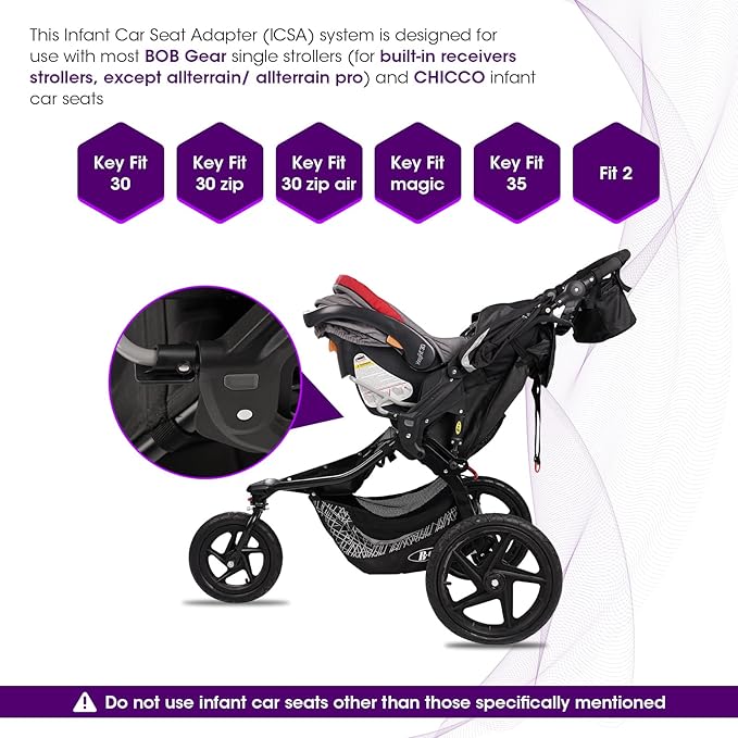 Single Jogging Stroller Adapter for Graco Infant Car Seats, Baby Trend Car Seat Adapter for Most BOB Gear Strollers, Baby Jogger Car Seat Replacement Part, Removable Receivers Not Included