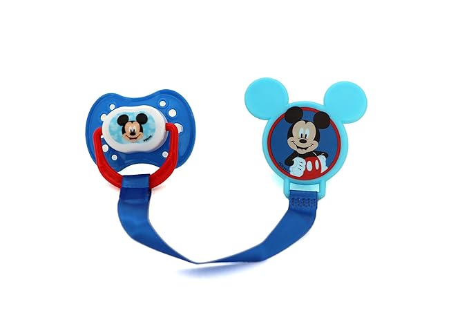 Disney Cudlie Mickey Mouse Baby Boy 4 Pack of 2 Pacifiers & 2 Clips with Old Time Mickey Print