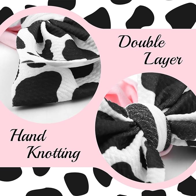 Moo Cow Print 6’’ Hair Bows for Girls Cowgirl Accessories Newborn Infant Toddler Baby Girl Headbands Black & Pink Bow Baby Wrap