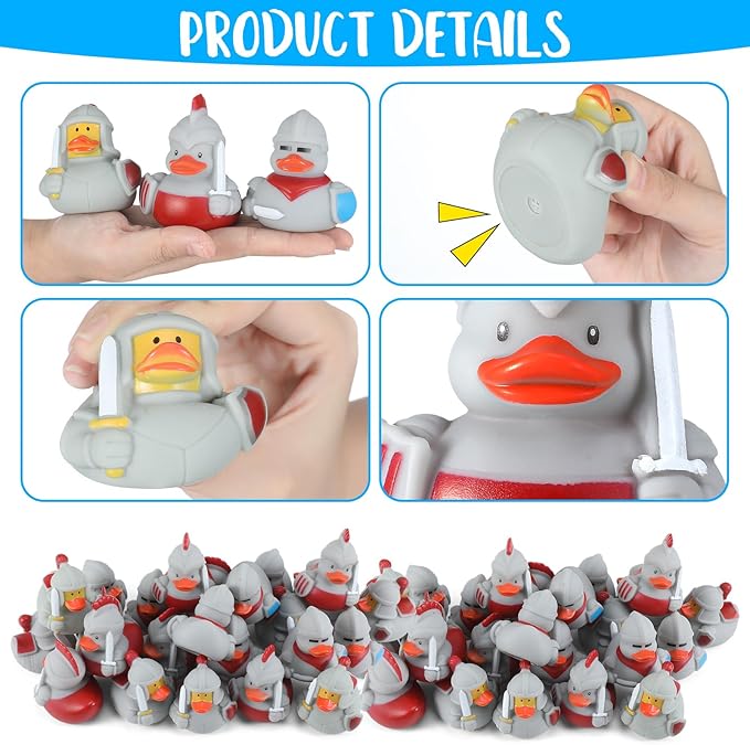 Sotiff 24 Pcs Medieval Rubber Duckies Knight Character Funny Military Rubber Ducks for Carnival Birthday Theme Decor Supplies