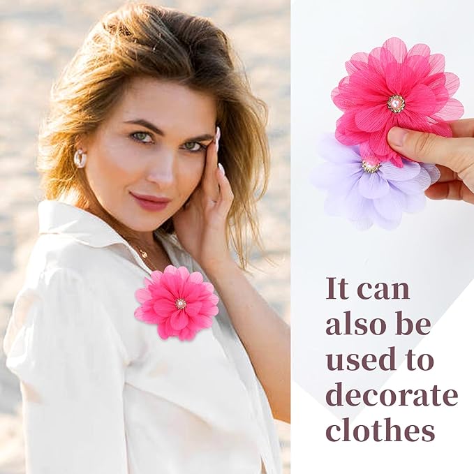 inSowni 20 Pack 9cm /3.5" Chiffon Flower Alligator Hair Clips Lined Duckbill Barrettes Hair Flower Bow Mexican Floral Hair Pins Accessories for Baby Girls Toddlers Kids Teens Women