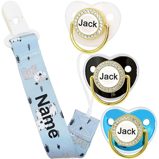 4Pcs, Personalized Pacifier with Name, Custom Pacifier Clip, Baby Gift for Newborn Boys and Girls, Accessory Baby Stuff with Name (0-6 Months) (Cat)