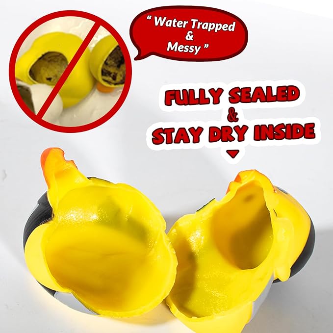 6 Pcs Sealed Bath Toys for Toddlers 1-3, No Hole Rubber Ducks Basketball Sports Theme, Water-Tight Floating Infant Bathtub Toys & Car Ducking Game Accessories