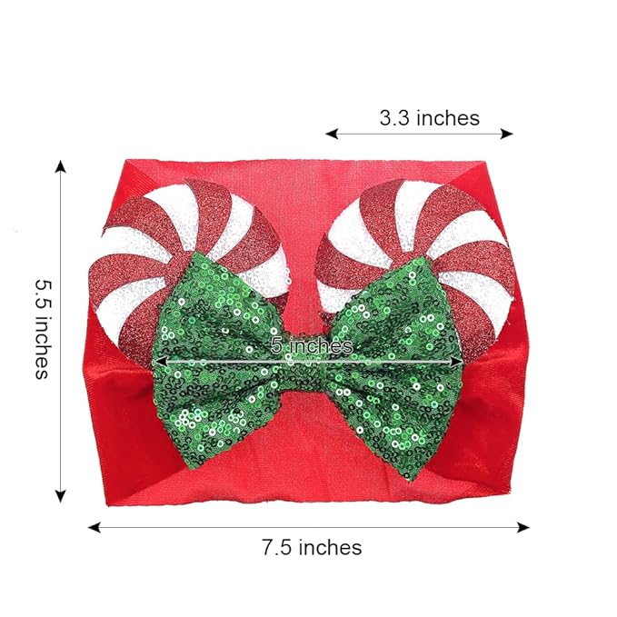 JIAHANG Christmas Mouse Ears Headwrap with Lollipop, Velvet Hair Bow Turban Knotted Headband, Baby Girl Wide Hairband for Newborn Infant Toddler, Party Headwear (christmas headwrap 2)