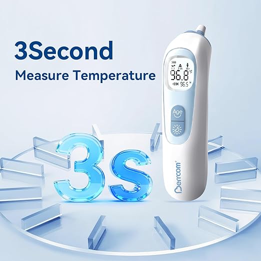 Berrcom Digital Ear Thermometer with Heated Tip, 1-Second Accurate Reading for All Ages, Fever Alarm with Mute & Night Light, Includes 21 Probe Covers & Storage Box