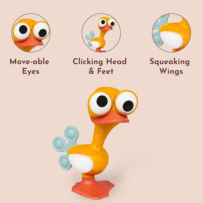 Tolo Crazy Eyed Bird | Interactive Toy for Babies 3+ Months | Movable Eyes, Clicking Head & Feet, Rattling Body, Squeaking Wings | Teething Relief & Developmental Play